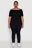 Womens Plus Contrast Trim Short Sleeve Top,
