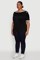 Womens Plus Contrast Trim Short Sleeve Top,
