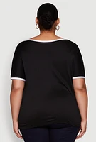Womens Plus Contrast Trim Short Sleeve Top,