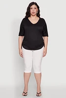 Womens Plus Ruched Side Tie V Neck Top,