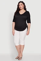 Womens Plus Ruched Side Tie V Neck Top,