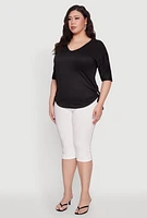 Womens Plus Ruched Side Tie V Neck Top,
