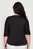 Womens Plus Ruched Side Tie V Neck Top,