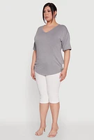 Womens Plus Size Ruched Side Tie V Neck Top, Grey, Size 1X