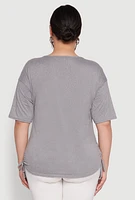 Womens Plus Size Ruched Side Tie V Neck Top, Grey, Size 1X