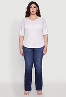 Womens Plus Ruched Side Tie V Neck Top, 4X