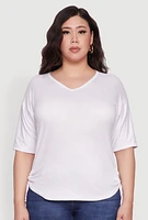 Womens Plus Ruched Side Tie V Neck Top, 4X