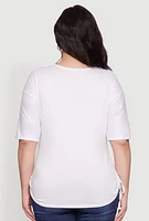 Womens Plus Ruched Side Tie V Neck Top, 4X