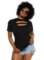 Womens Plus Cut Out Crew Neck T Shirt,