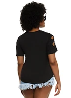 Womens Plus Cut Out Crew Neck T Shirt,