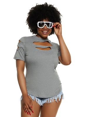 Womens Plus Cut Out Crew Neck T Shirt,