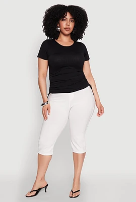 Womens Plus Size Seamless Rib Knit Tee, Black, Size 3X-4X