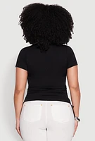 Womens Plus Size Seamless Rib Knit Tee, Black, Size 3X-4X