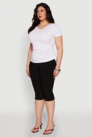 Womens Plus Size Seamless Rib Knit Tee, White, Size 1X-2X