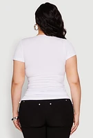 Womens Plus Size Seamless Rib Knit Tee, White, Size 1X-2X