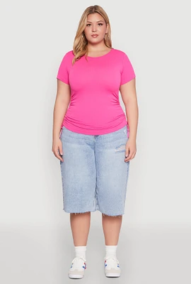 Womens Plus Size Seamless Rib Knit Tee, Pink, Size 1X-2X