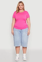 Womens Plus Size Seamless Rib Knit Tee, Pink, Size 1X-2X