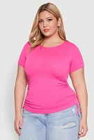 Womens Plus Size Seamless Rib Knit Tee, Pink, Size 1X-2X
