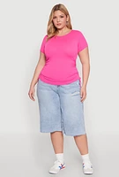 Womens Plus Size Seamless Rib Knit Tee, Pink, Size 1X-2X