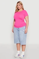 Womens Plus Size Seamless Rib Knit Tee, Pink, Size 1X-2X