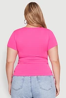 Womens Plus Size Seamless Rib Knit Tee, Pink, Size 1X-2X