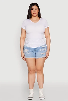 Womens Plus Size Seamless Drawstring Side Tee, White, Size 3X-4X
