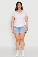 Womens Plus Size Seamless Drawstring Side Tee, White, Size 3X-4X
