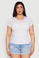 Womens Plus Size Seamless Drawstring Side Tee, White, Size 3X-4X
