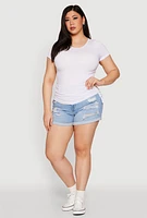 Womens Plus Size Seamless Drawstring Side Tee, White, Size 3X-4X