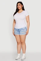 Womens Plus Size Seamless Drawstring Side Tee, White, Size 3X-4X
