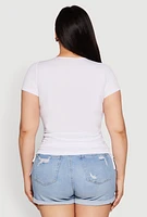 Womens Plus Size Seamless Drawstring Side Tee, White, Size 3X-4X