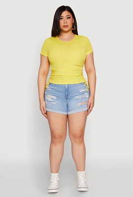 Womens Plus Size Seamless Drawstring Side Tee, Yellow, Size 3X-4X