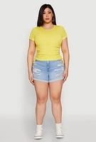 Womens Plus Size Seamless Drawstring Side Tee, Yellow, Size 3X-4X