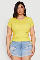 Womens Plus Size Seamless Drawstring Side Tee, Yellow, Size 3X-4X