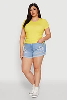 Womens Plus Size Seamless Drawstring Side Tee, Yellow, Size 3X-4X