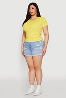 Womens Plus Size Seamless Drawstring Side Tee, Yellow, Size 3X-4X
