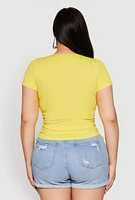 Womens Plus Size Seamless Drawstring Side Tee, Yellow, Size 3X-4X
