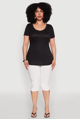 Womens Plus Ribbed Knit Ruched Tee,