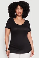 Womens Plus Ribbed Knit Ruched Tee,