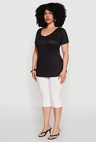 Womens Plus Ribbed Knit Ruched Tee,