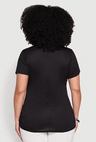 Womens Plus Ribbed Knit Ruched Tee,