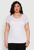 Womens Plus Ribbed Knit Ruched Tee,