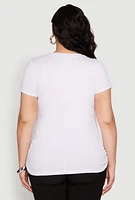 Womens Plus Ribbed Knit Ruched Tee,