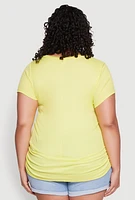 Womens Plus Size Ribbed Knit Ruched Tee, Yellow, Size 4X