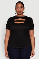 Womens Plus Cut Out Detail Short Sleeve Top,