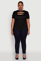 Womens Plus Cut Out Detail Short Sleeve Top,