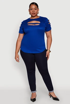 Womens Plus Cut Out Detail Short Sleeve Top,