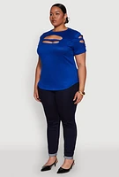 Womens Plus Cut Out Detail Short Sleeve Top,