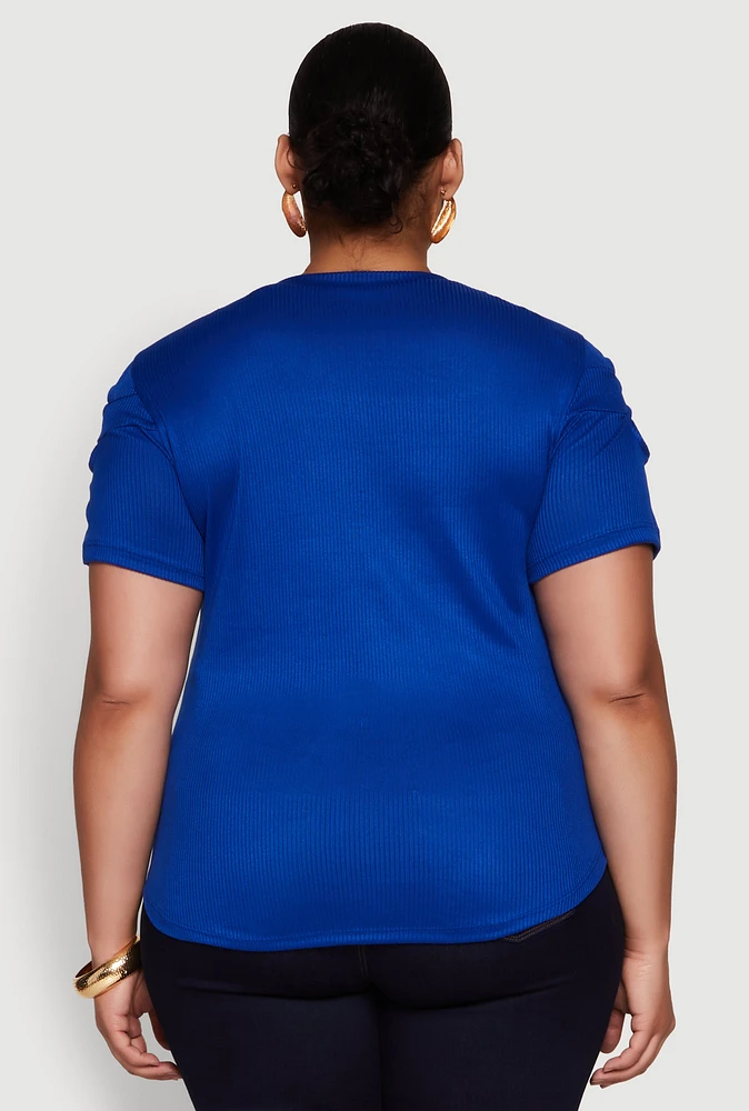 Womens Plus Cut Out Detail Short Sleeve Top,