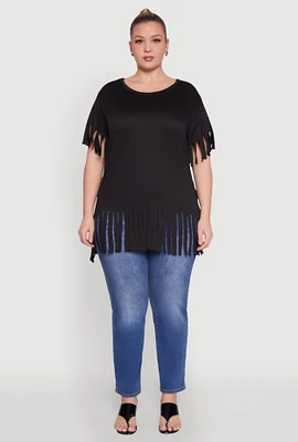Womens Plus Fringe Sleeve Hem Tee,